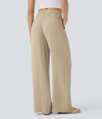 Pantalón Palazzo de Tiro Alto con Acabado Lino