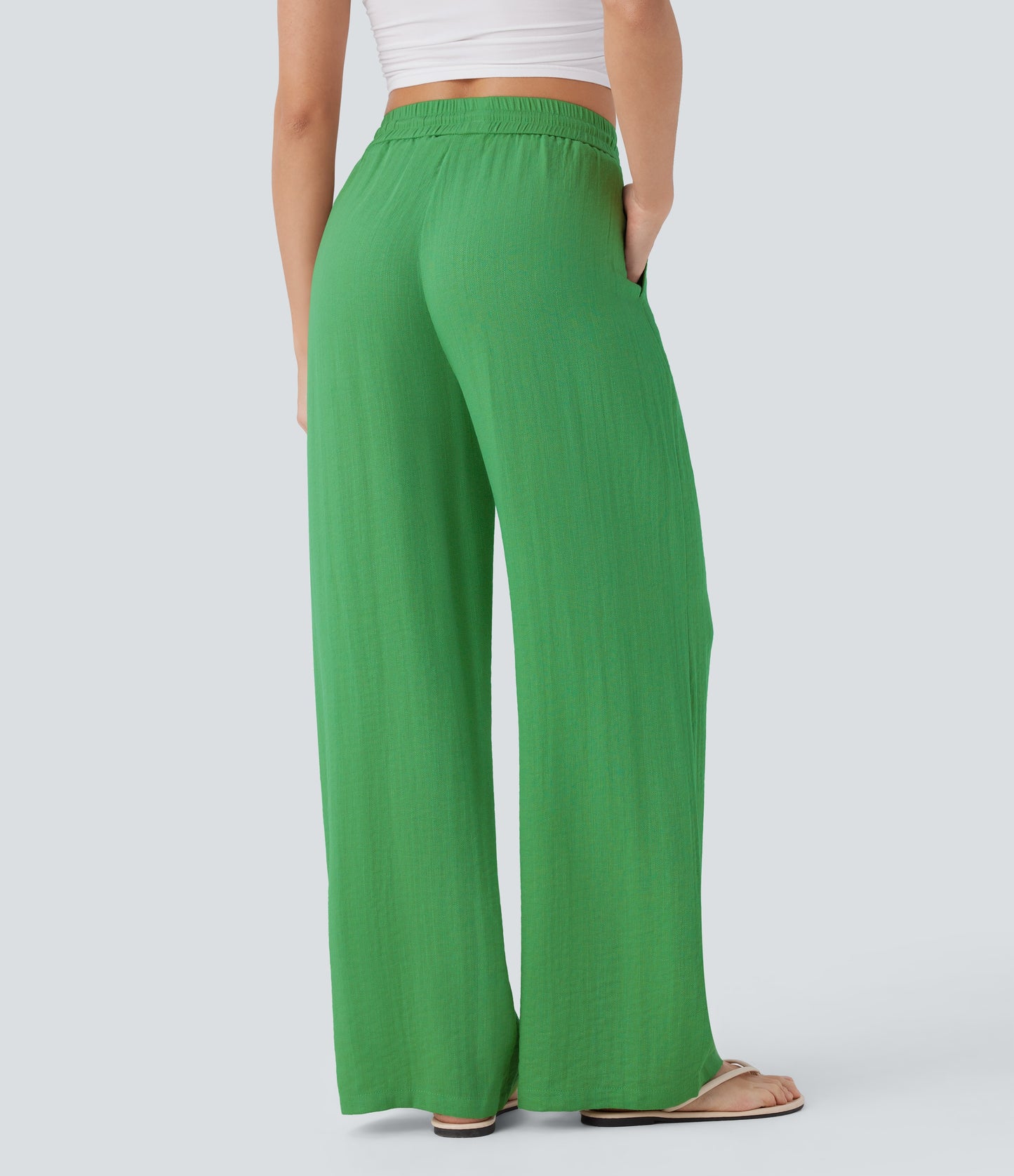 Pantalón Palazzo de Tiro Alto con Acabado Lino