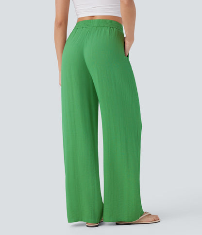 Pantalón Palazzo de Tiro Alto con Acabado Lino