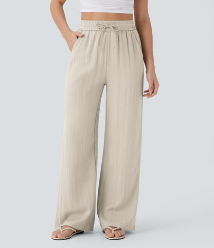 Pantalón Palazzo de Tiro Alto con Acabado Lino
