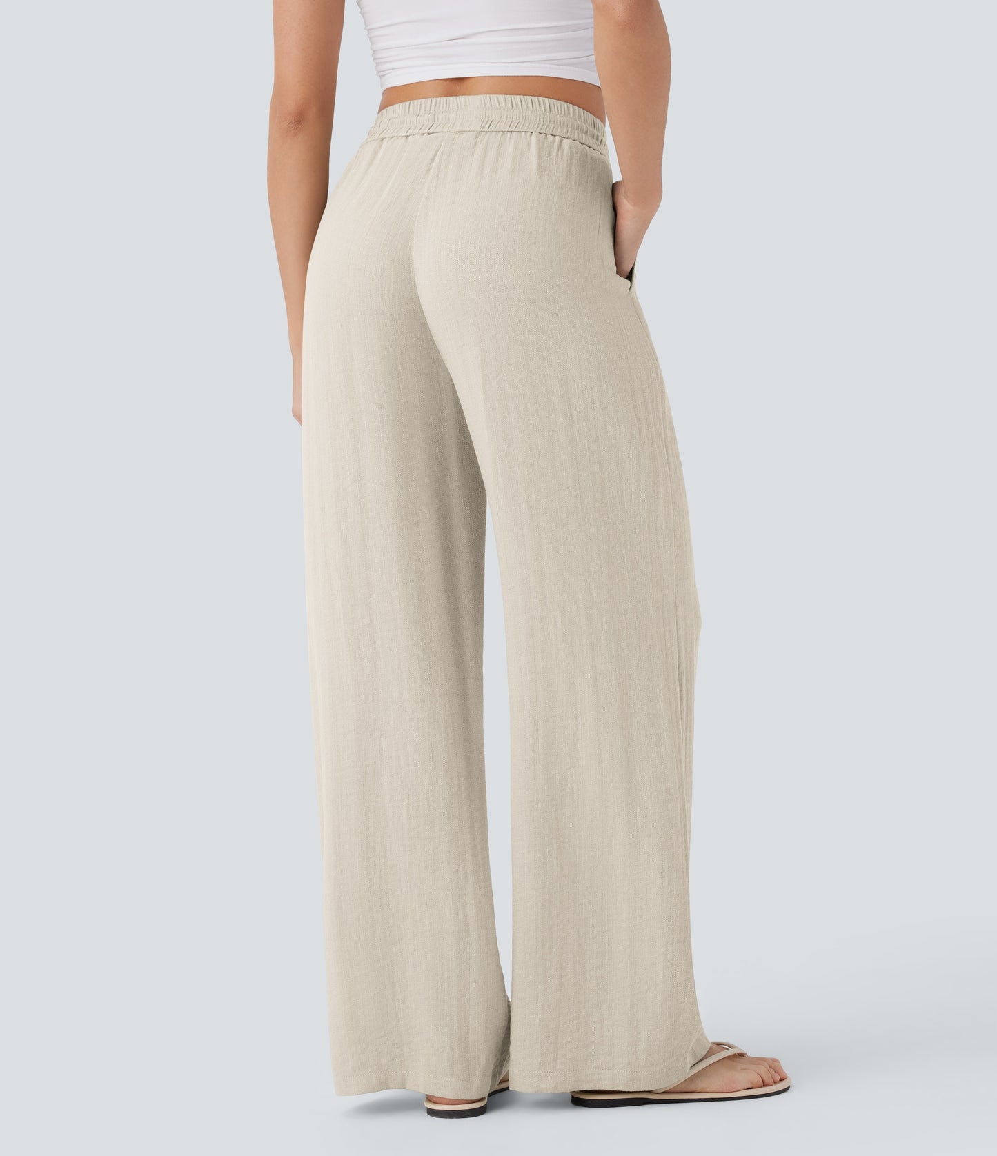 Pantalón Palazzo de Tiro Alto con Acabado Lino