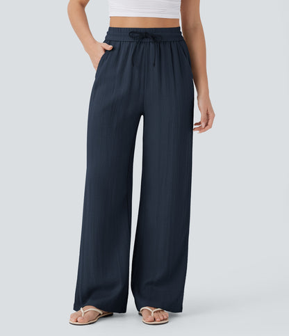 Pantalón Palazzo de Tiro Alto con Acabado Lino