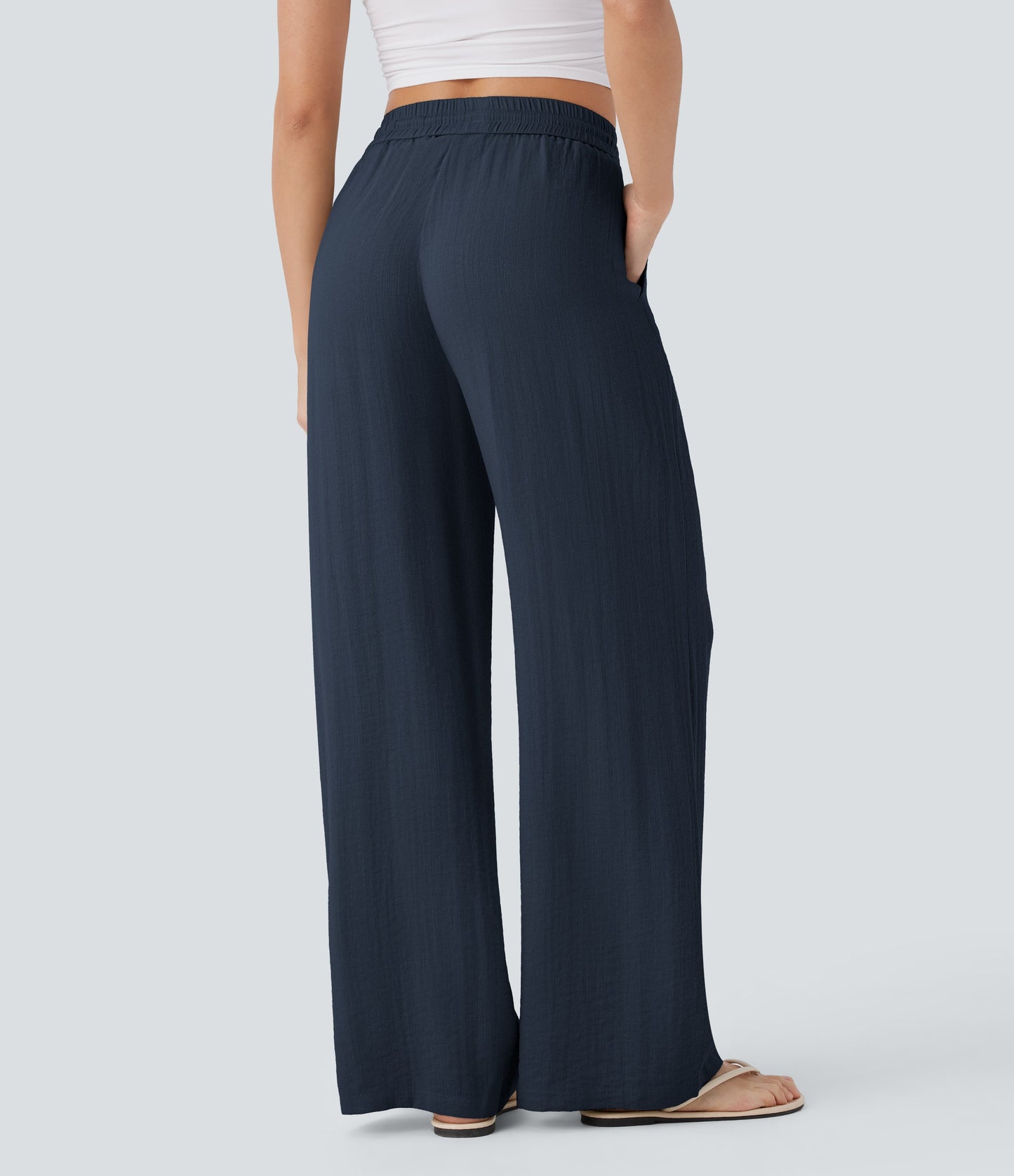 Pantalón Palazzo de Tiro Alto con Acabado Lino