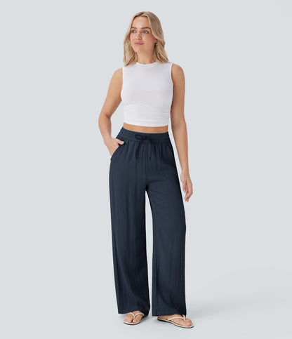 Pantalón Palazzo de Tiro Alto con Acabado Lino