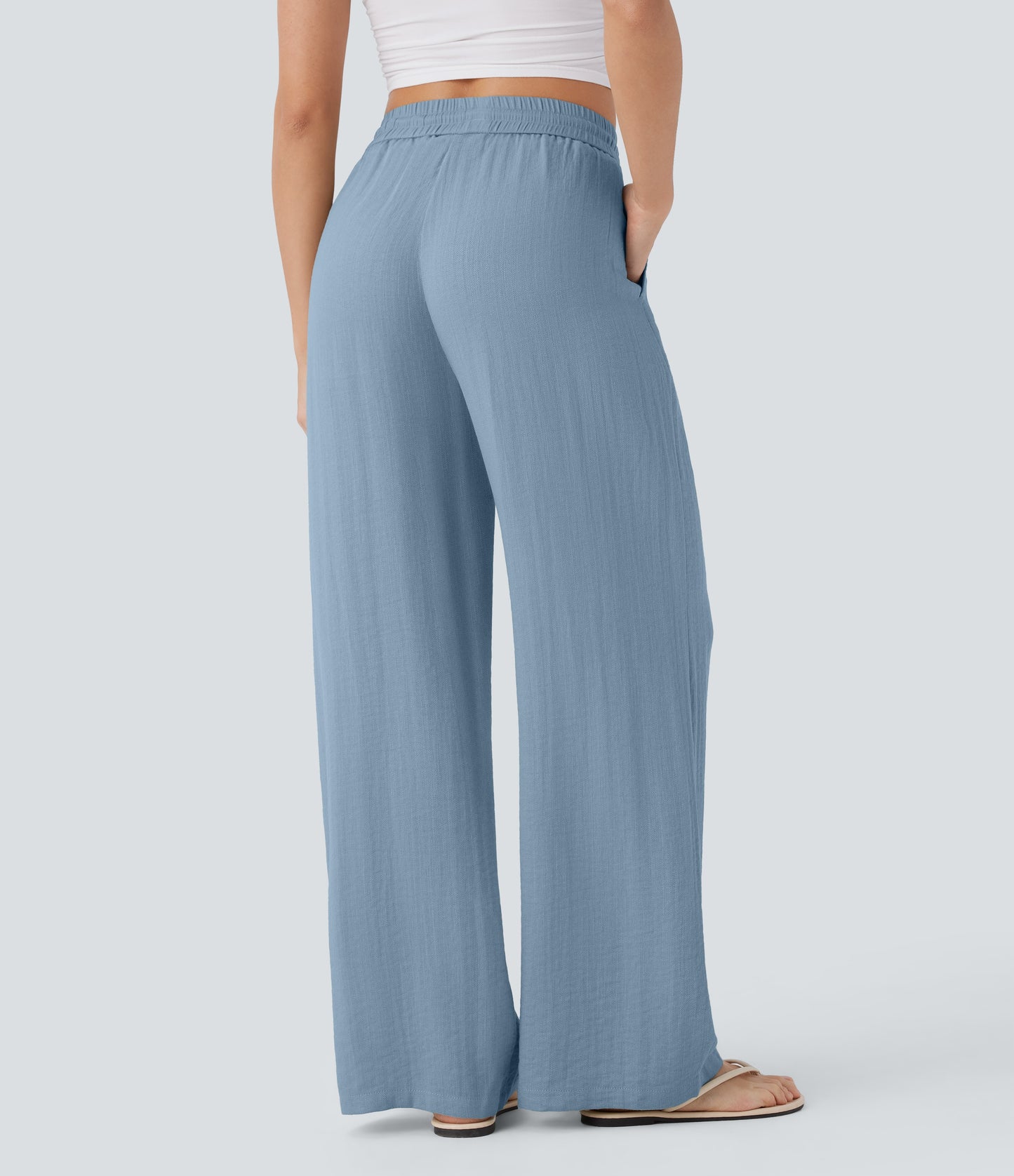 Pantalón Palazzo de Tiro Alto con Acabado Lino