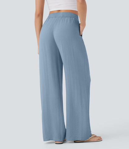 Pantalón Palazzo de Tiro Alto con Acabado Lino