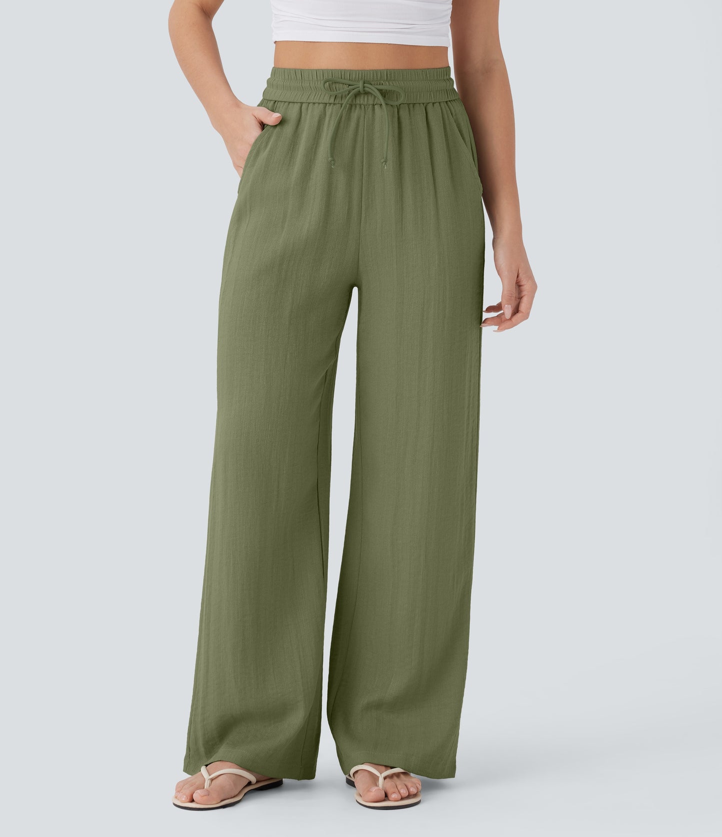 Pantalón Palazzo de Tiro Alto con Acabado Lino