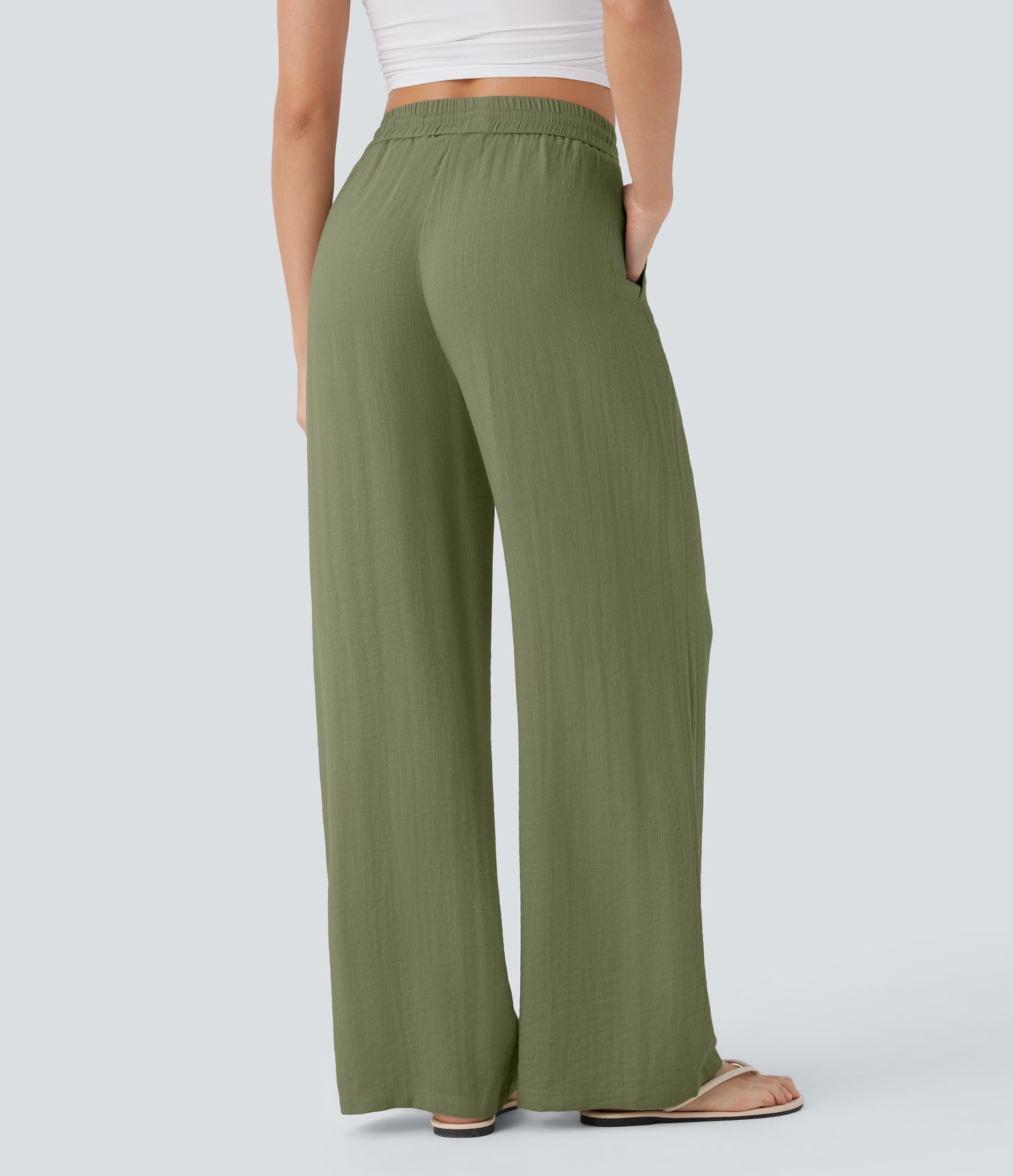 Pantalón Palazzo de Tiro Alto con Acabado Lino