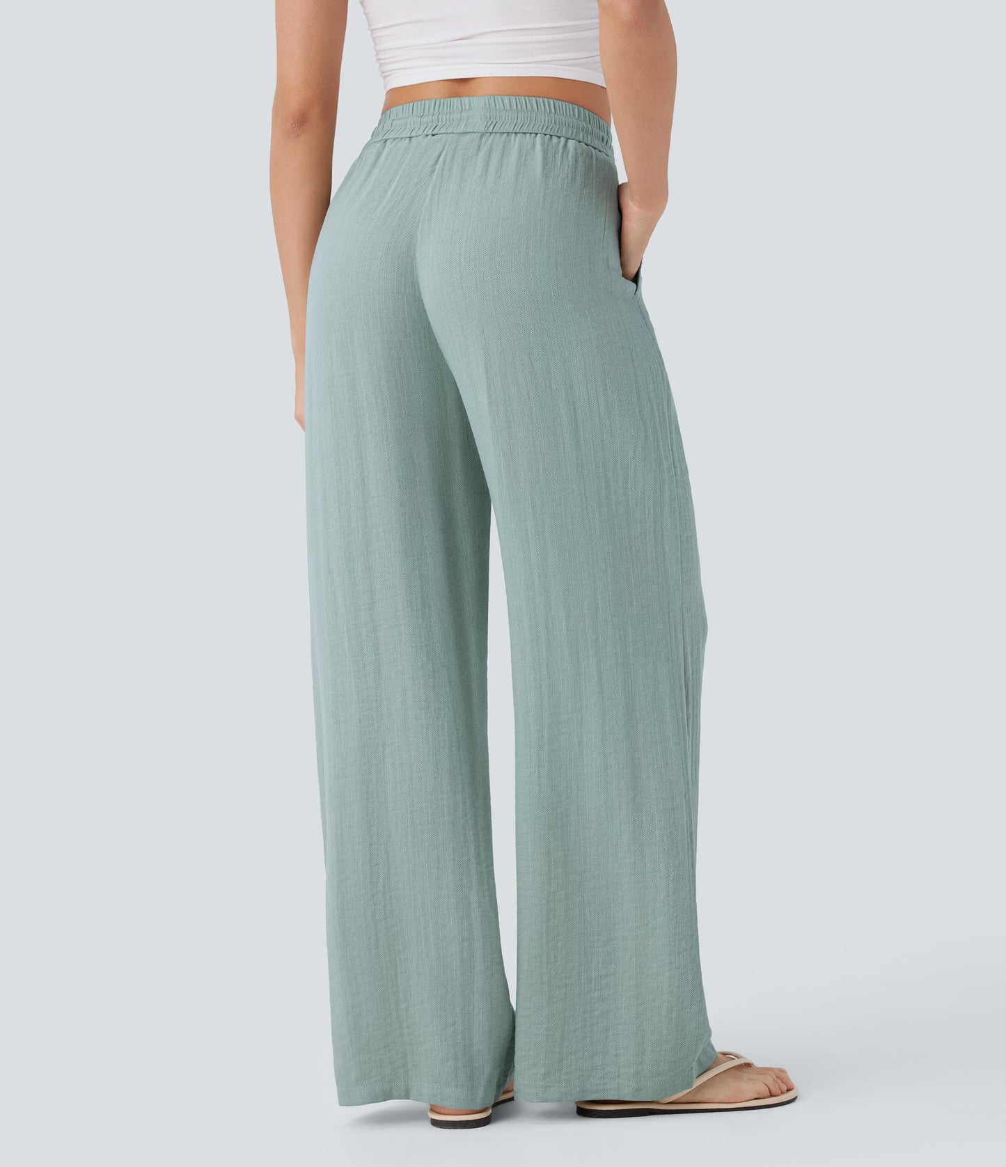 Pantalón Palazzo de Tiro Alto con Acabado Lino