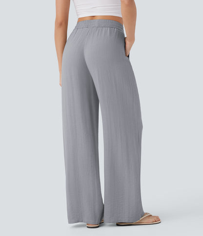 Pantalón Palazzo de Tiro Alto con Acabado Lino