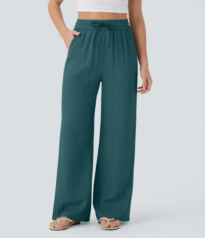 Pantalón Palazzo de Tiro Alto con Acabado Lino