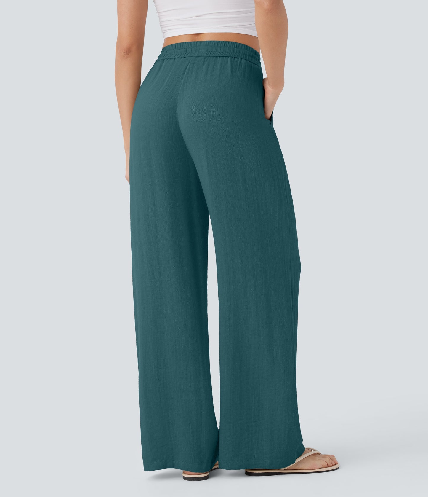 Pantalón Palazzo de Tiro Alto con Acabado Lino