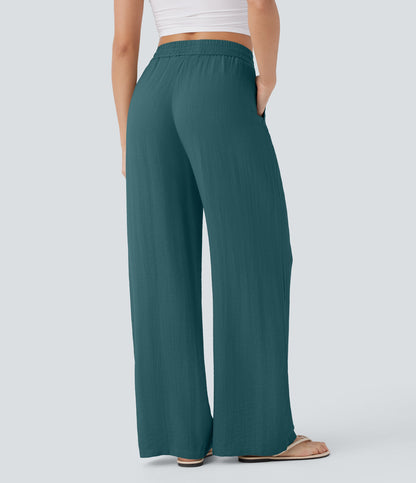 Pantalón Palazzo de Tiro Alto con Acabado Lino