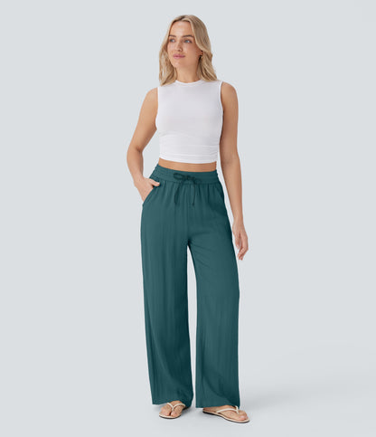 Pantalón Palazzo de Tiro Alto con Acabado Lino