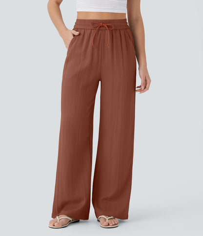 Pantalón Palazzo de Tiro Alto con Acabado Lino