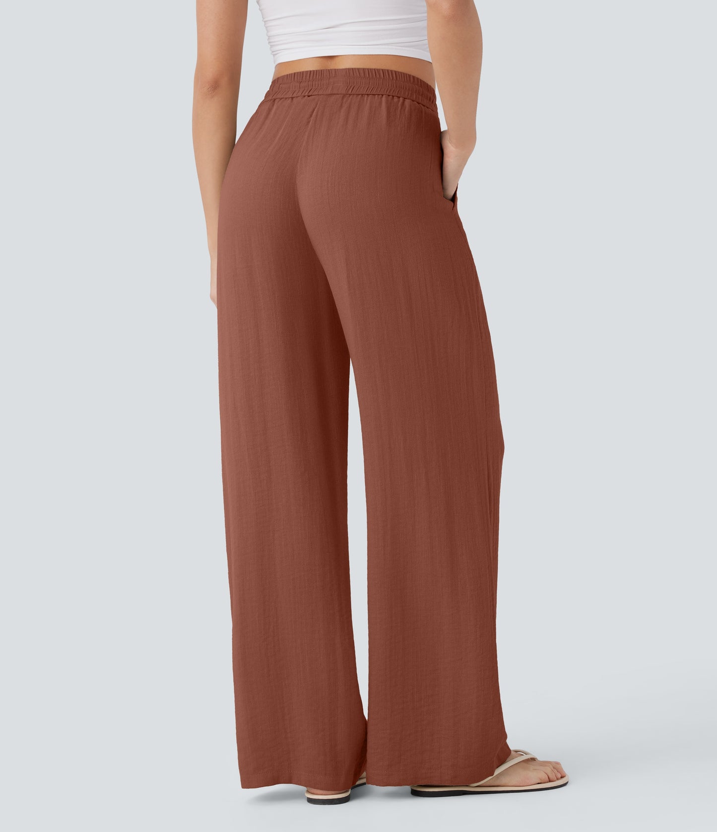 Pantalón Palazzo de Tiro Alto con Acabado Lino