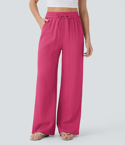 Pantalón Palazzo de Tiro Alto con Acabado Lino