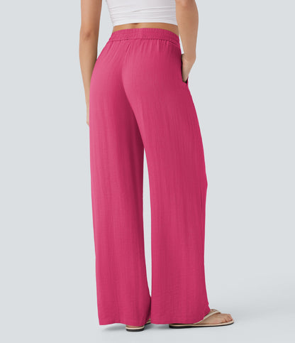 Pantalón Palazzo de Tiro Alto con Acabado Lino