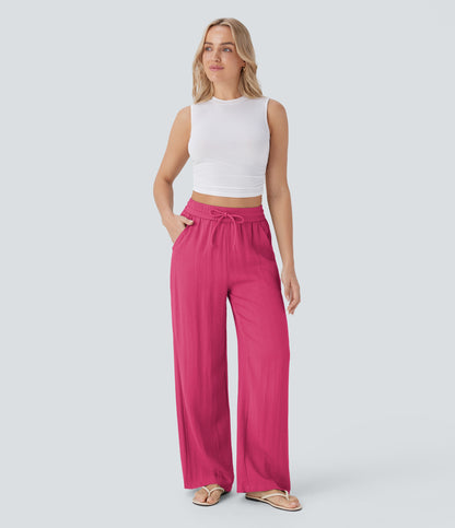 Pantalón Palazzo de Tiro Alto con Acabado Lino