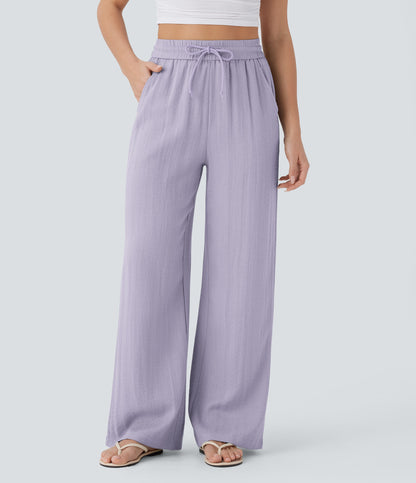 Pantalón Palazzo de Tiro Alto con Acabado Lino