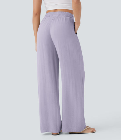 Pantalón Palazzo de Tiro Alto con Acabado Lino