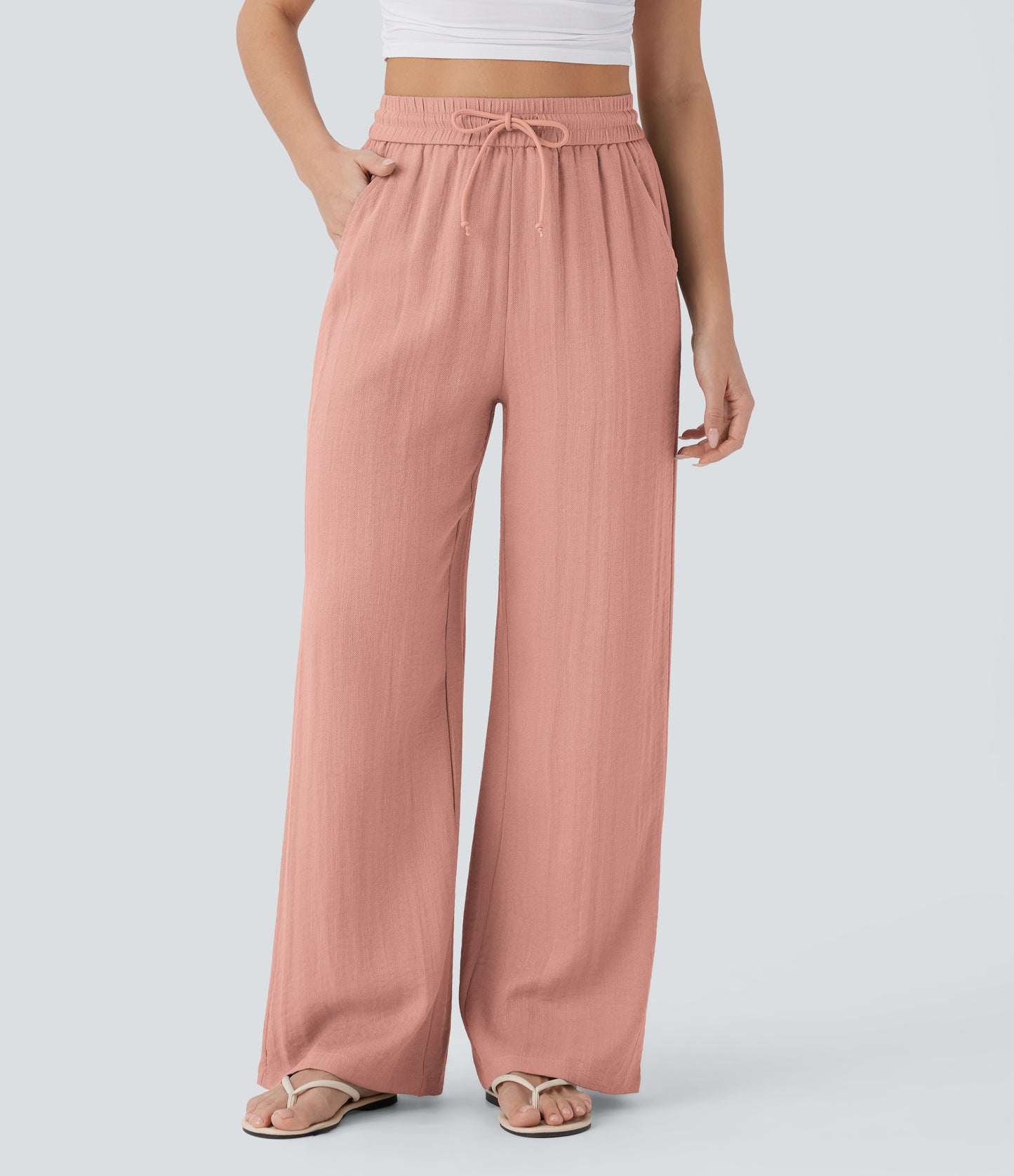 Pantalón Palazzo de Tiro Alto con Acabado Lino
