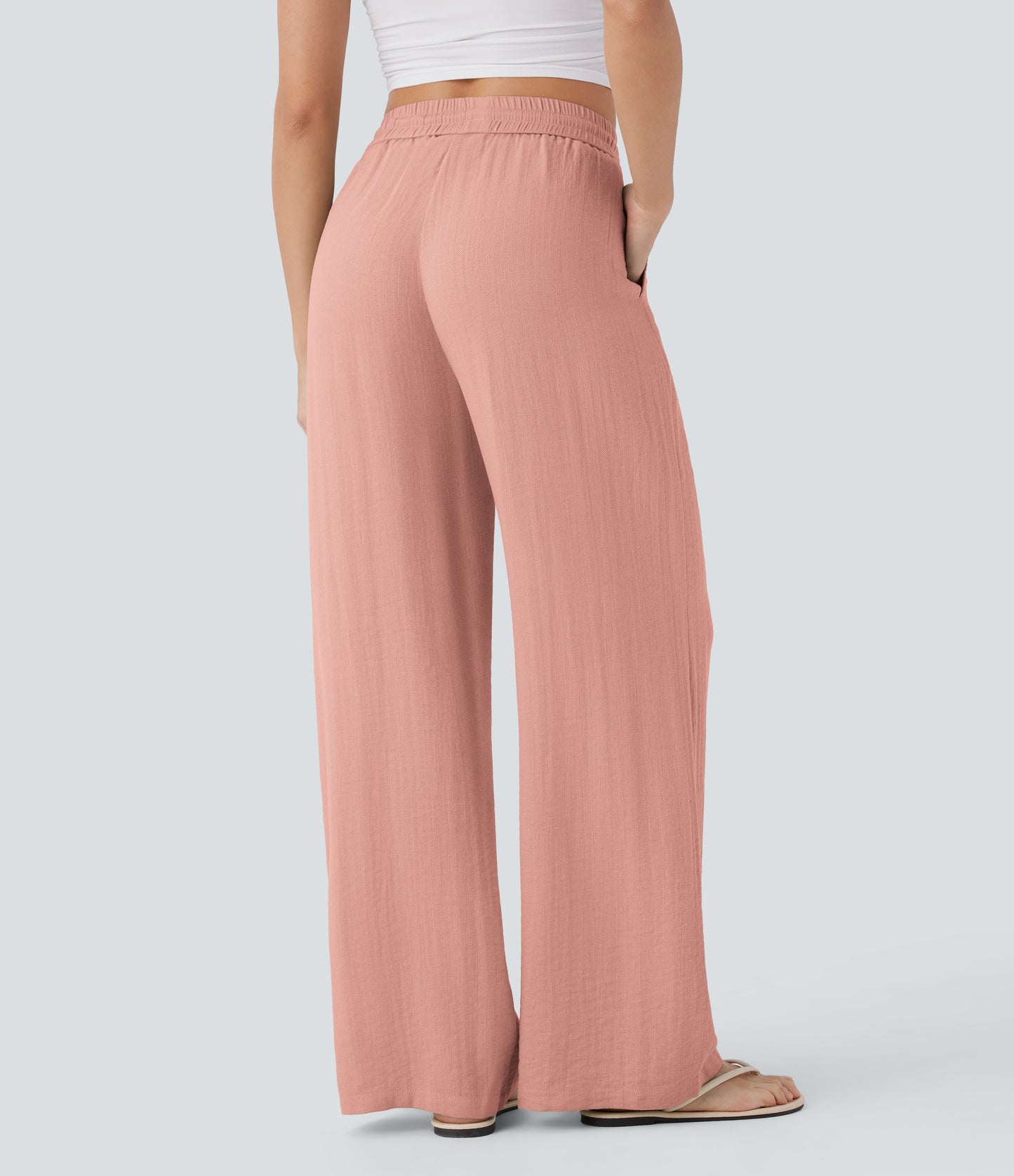Pantalón Palazzo de Tiro Alto con Acabado Lino