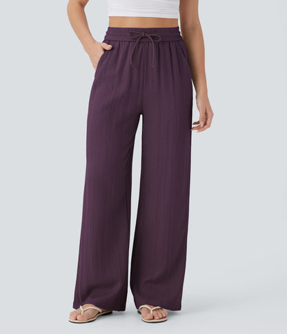 Pantalón Palazzo de Tiro Alto con Acabado Lino