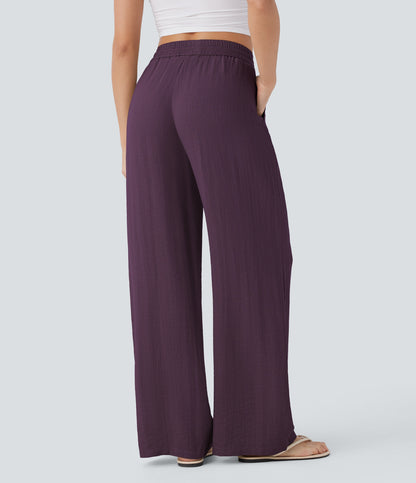 Pantalón Palazzo de Tiro Alto con Acabado Lino