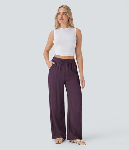 Pantalón Palazzo de Tiro Alto con Acabado Lino