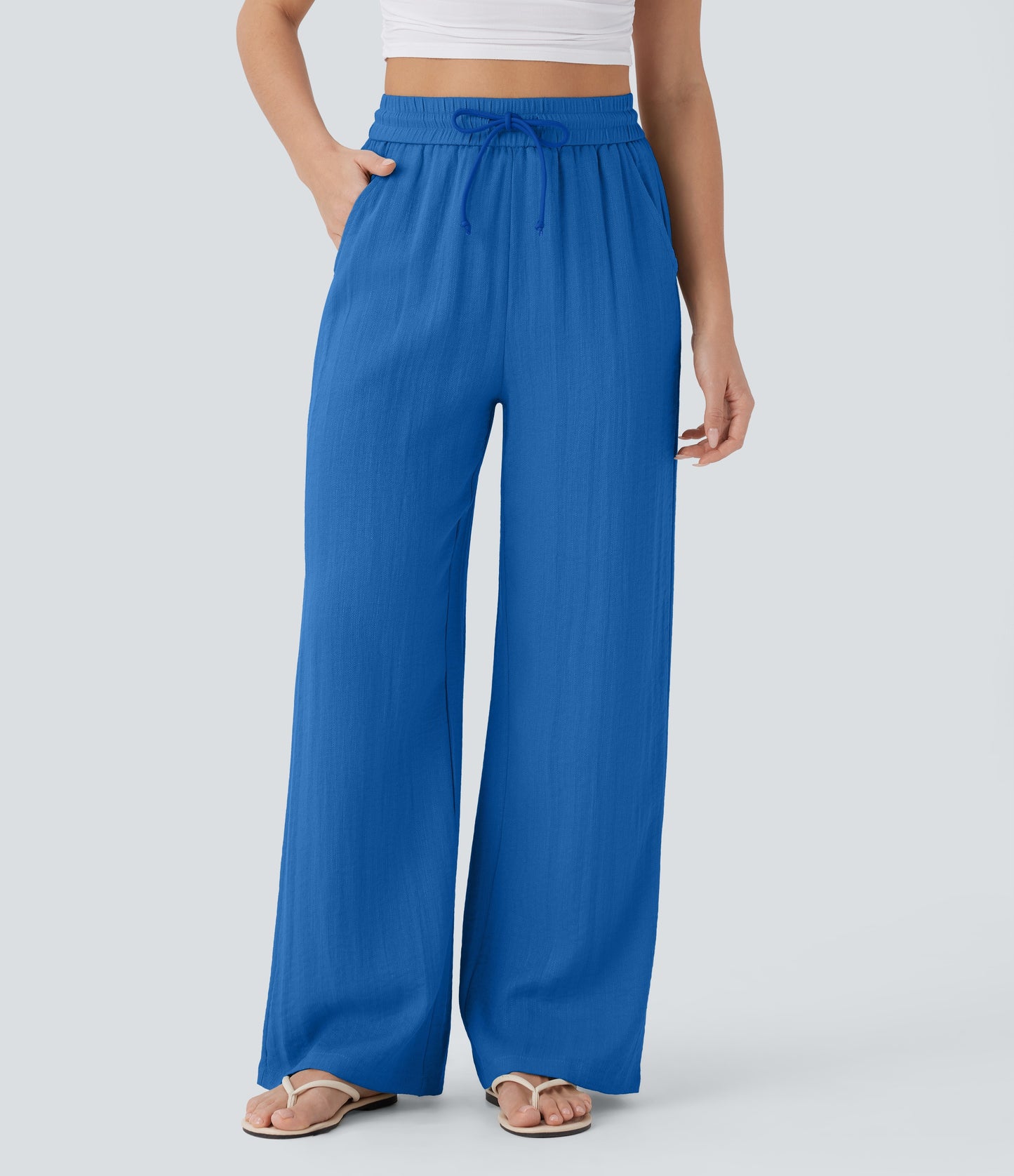 Pantalón Palazzo de Tiro Alto con Acabado Lino