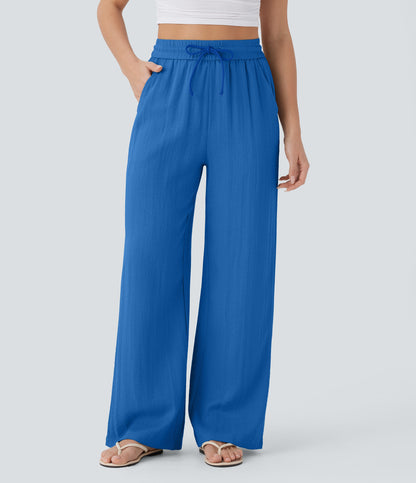 Pantalón Palazzo de Tiro Alto con Acabado Lino