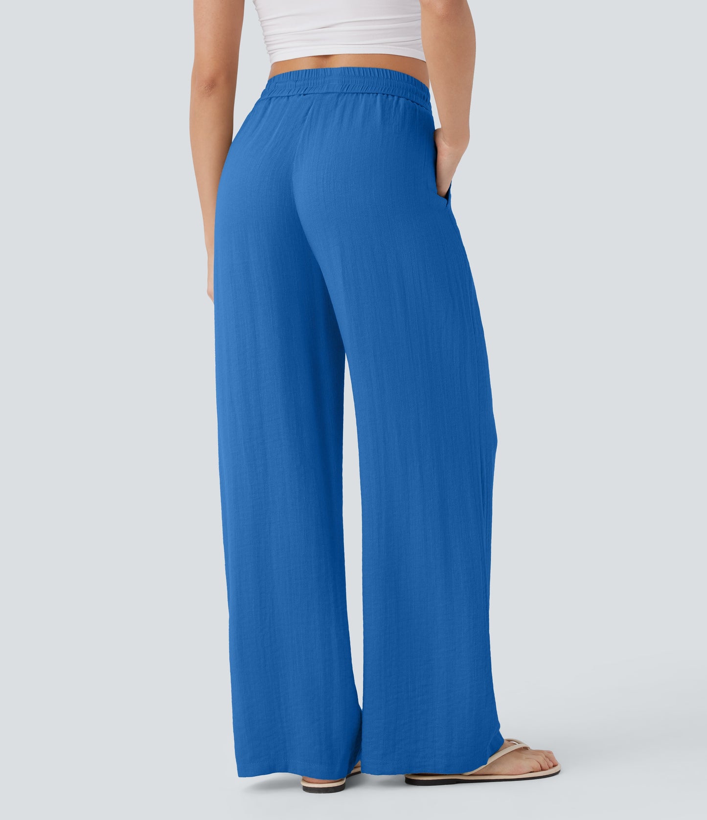 Pantalón Palazzo de Tiro Alto con Acabado Lino