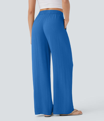 Pantalón Palazzo de Tiro Alto con Acabado Lino