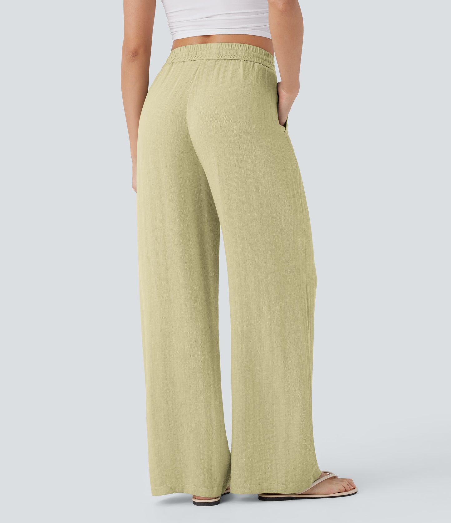 Pantalón Palazzo de Tiro Alto con Acabado Lino